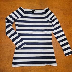 J. Crew Boatneck Navy and White Striped 3/4 Long Sleeve Tee | XXS
